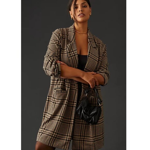 Anthropologie Jackets & Blazers - Sanctuary X Anthropologie Carleton Knit Longline Blazer Plaid Brown Women's XS